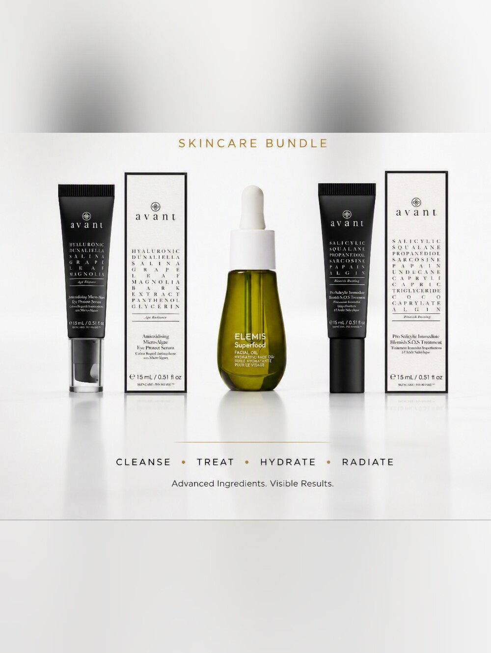 Avant + Elemis Luxury Glow Set • Hydrate & Repair Skincare Trio • NIB